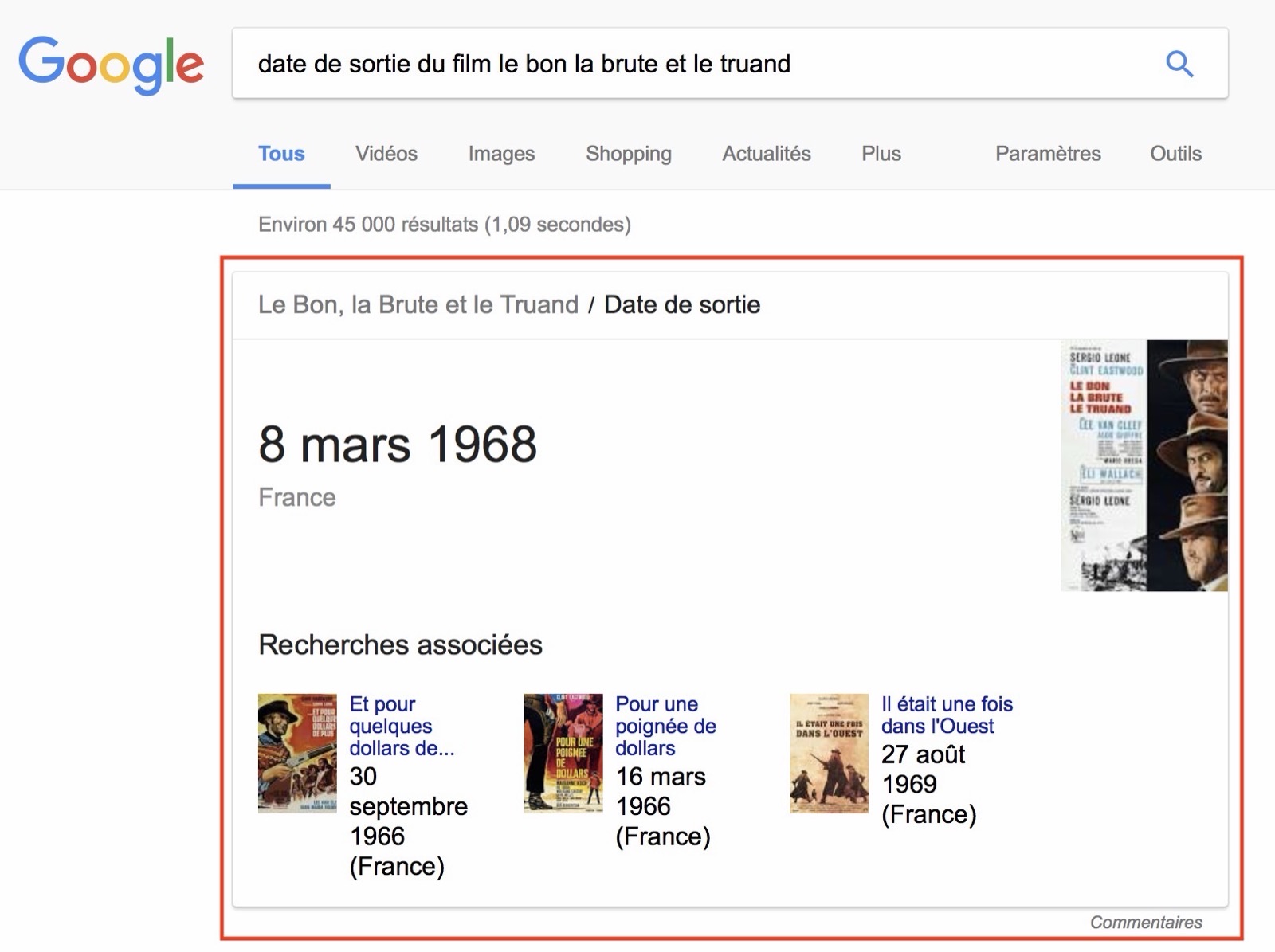Cadre date de sortie dans la SERP Google